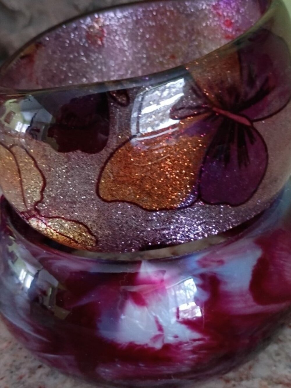 Vintage lucite tie dye mop moon glow glitter butterfly chunky bangle bracelets
